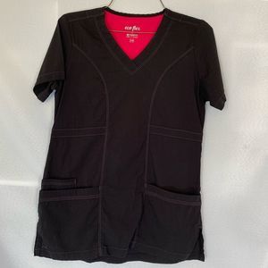eco flex Black Scrubs Pockets V-neck Top XS (A-137)